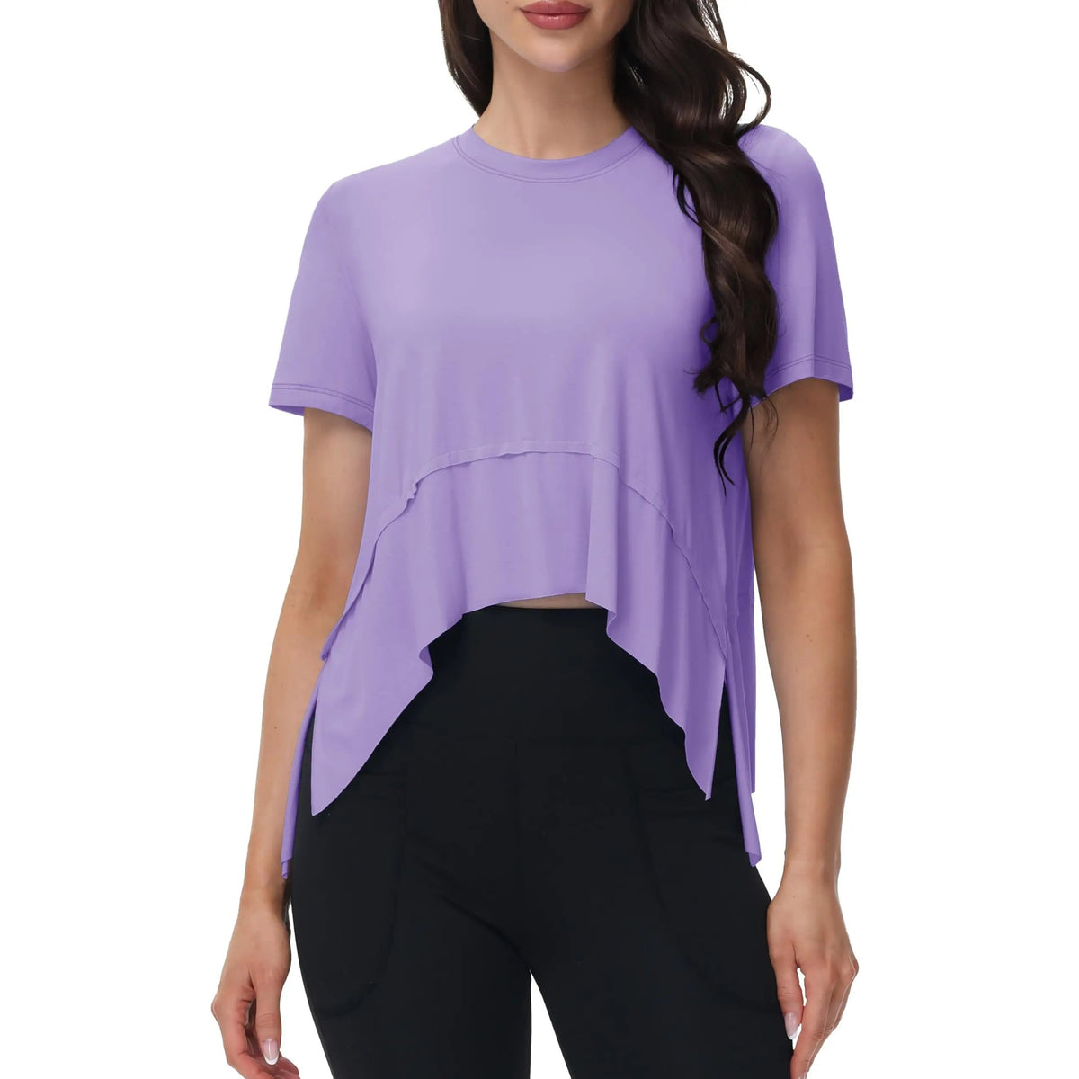 Asymmetric Flow Top – T-shirt Desportiva Feminina Fluida – Roxo