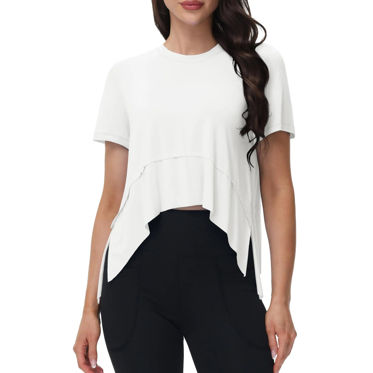 Asymmetric Flow Top – T-shirt Desportiva Feminina Fluida – Branco