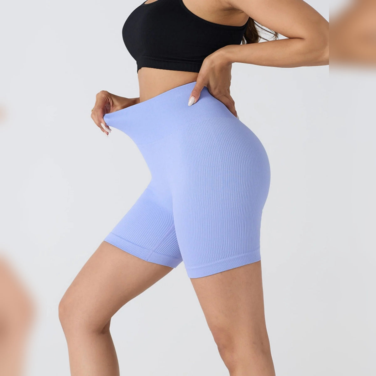 Calções Ribbed Sculpt violeta de cintura alta canelados – vista lateral