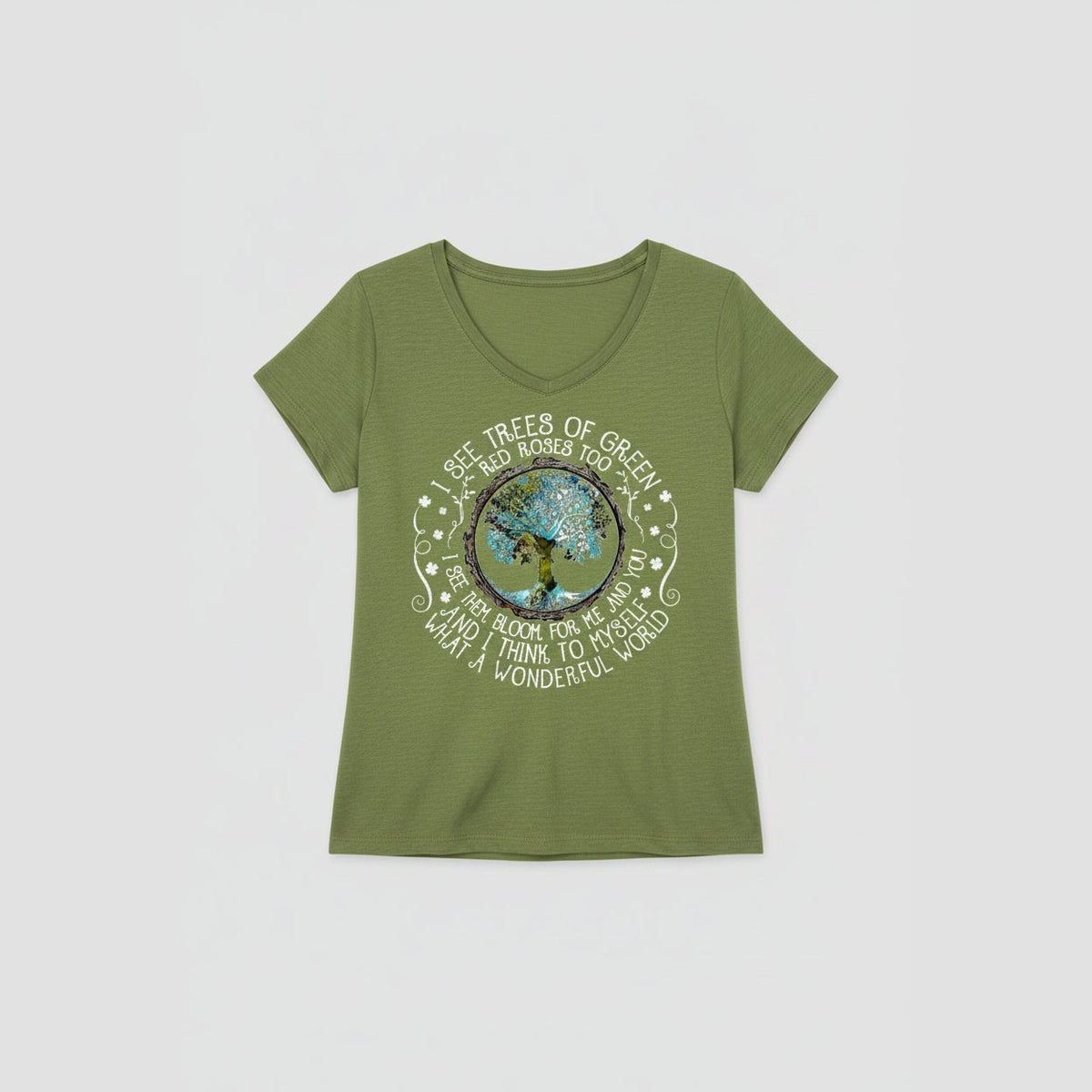 T-shirt Nature's Melody verde com ilustração circular estampada – vista do produto
