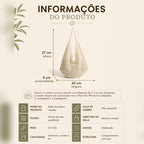 Saco Sand Breeze em rede bege com medidas e informações do produto – infografia