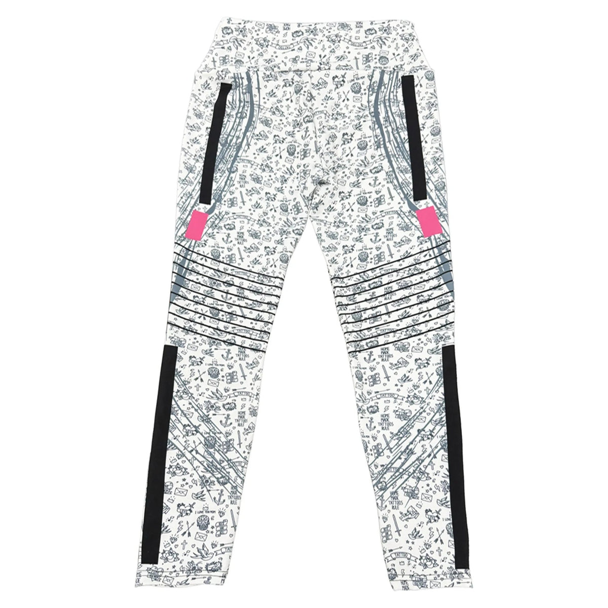 Leggings Shakti Motion brancas com estampado preto e detalhes rosa – vista do produto