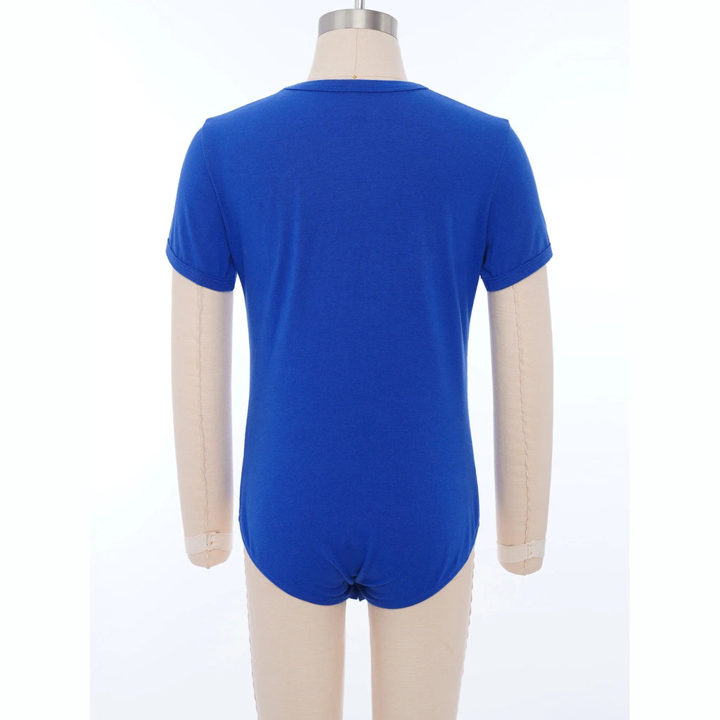 Body infantil Shanti azul num manequim – vista de frente