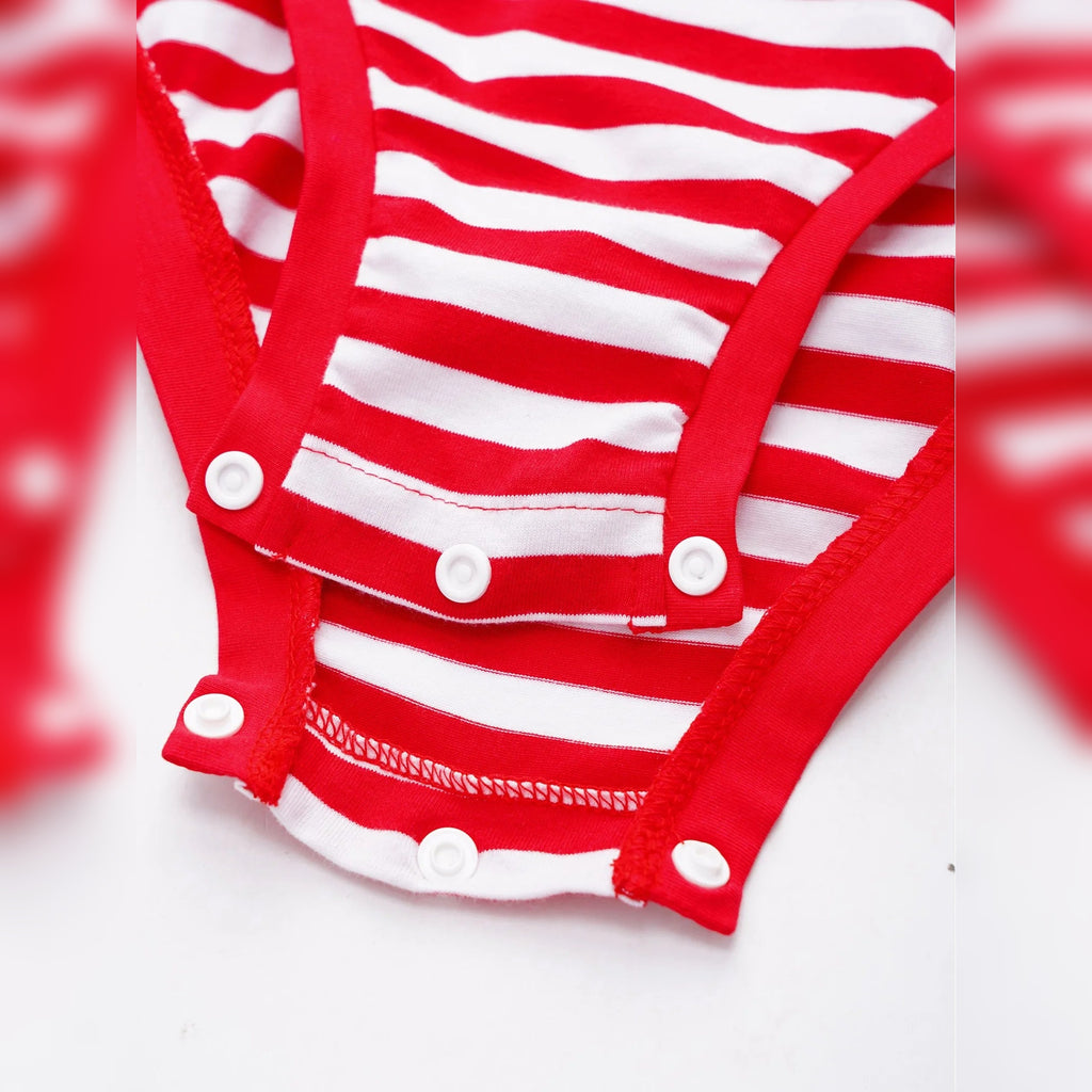 Molas de fecho do body infantil Sukha vermelho às riscas – detalhe