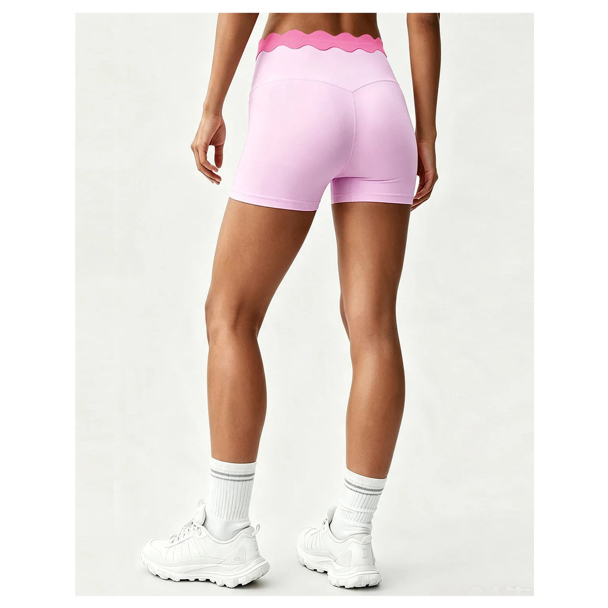 Calções Shakti Lace rosa com cós ondulado – vista de frente
