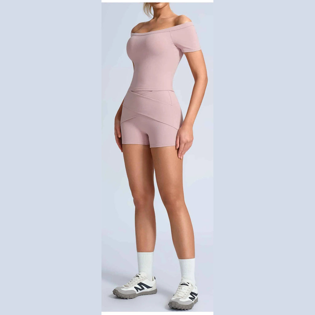 Conjunto Shakti Move rosa-acinzentado com ténis – vista de frente
