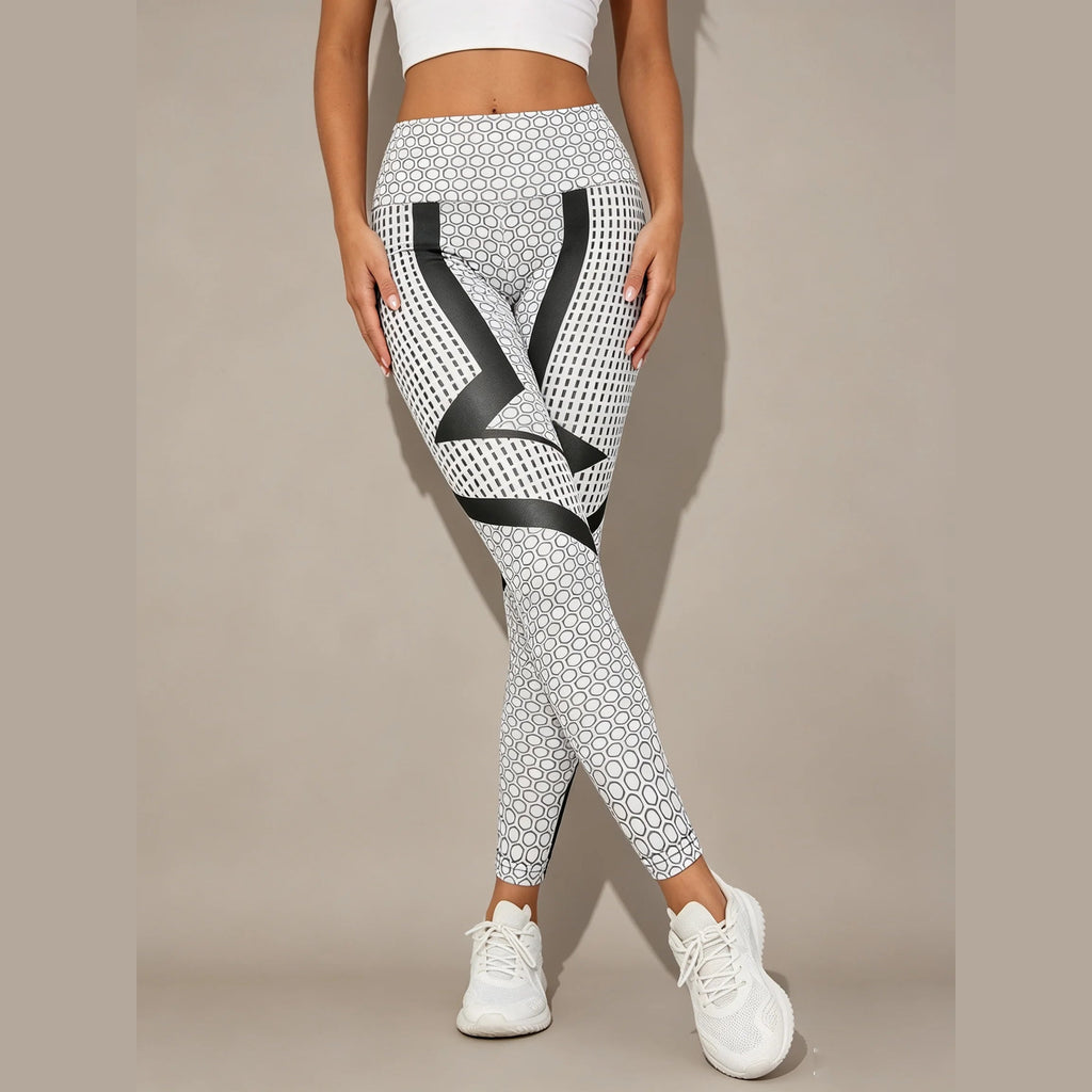 Leggings Shakti Motion com padrão geométrico e top a condizer – vista de frente