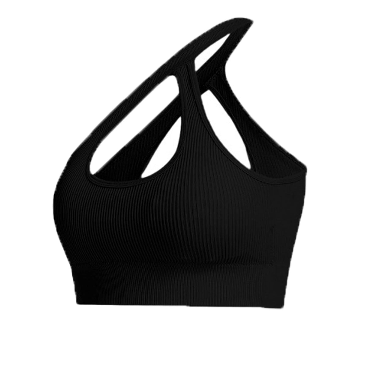 Top Shakti One Flow preto de um ombro com recorte – vista do produto