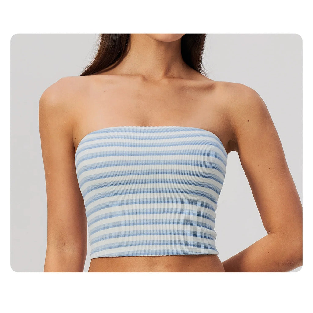 Top cai-cai Prana Stripe azul-claro às riscas – vista de frente