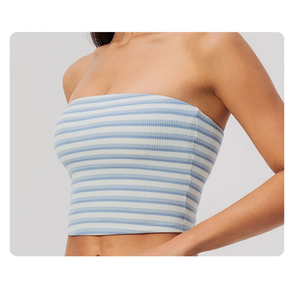 Top cai-cai Prana Stripe azul-claro às riscas – vista lateral