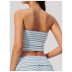 Top cai-cai Prana Stripe azul-claro às riscas – vista de costas