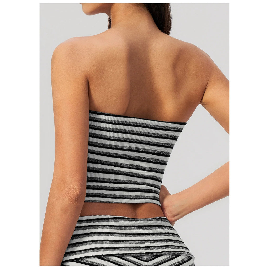 Top cai-cai Prana Stripe preto e branco às riscas – vista de costas