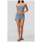 Calções Prana Stripe azul-real às riscas com top cai-cai – vista de frente
