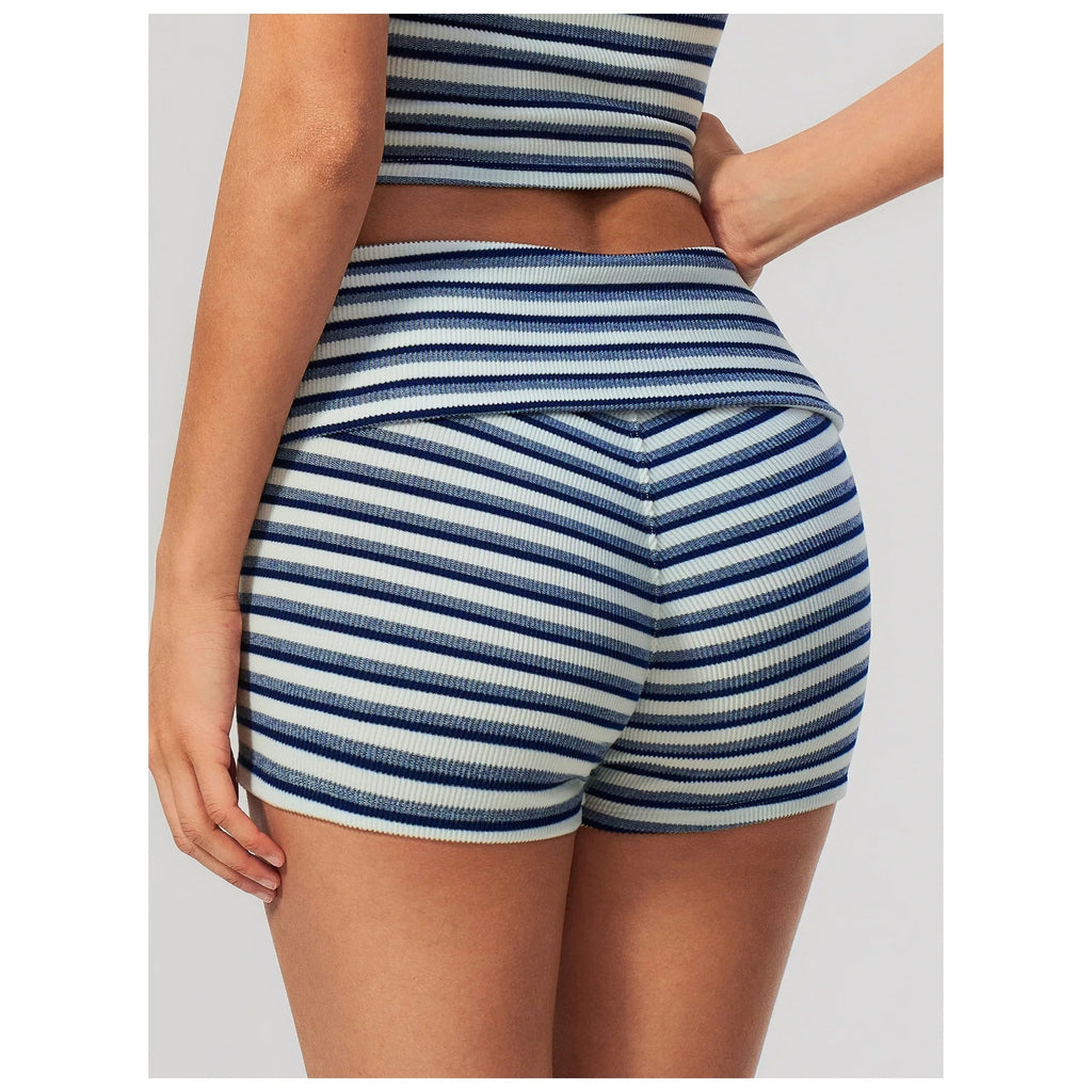 Calções Prana Stripe azul-real às riscas com cós dobrável – vista de costas