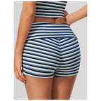 Calções Prana Stripe azul-real às riscas com cós dobrável – vista de costas