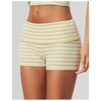 Calções Prana Stripe amarelos às riscas de cintura dobrada – vista de frente