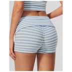 Calções Prana Stripe azul-claros às riscas com cós dobrável – vista de costas