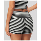 Calções Prana Stripe pretos e brancos às riscas – vista de costas