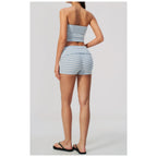 Conjunto Prana Stripe azul-claro às riscas com top cai-cai – vista de costas