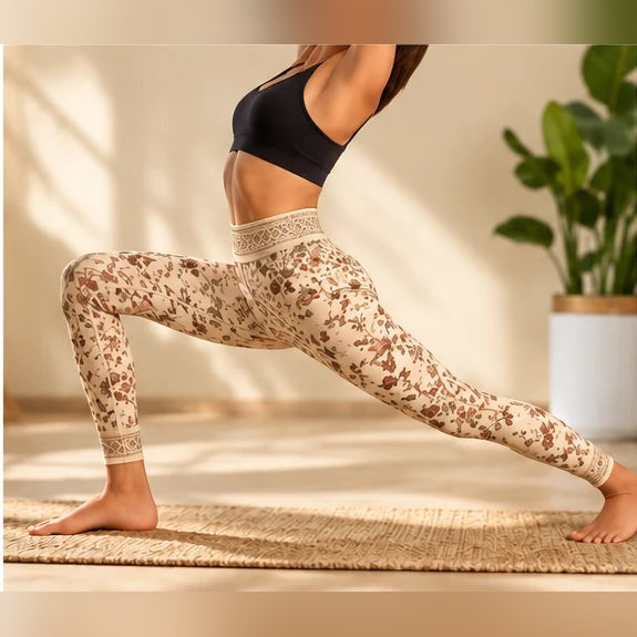 Leggings de Yoga Boho Spirit bege – pose de yoga