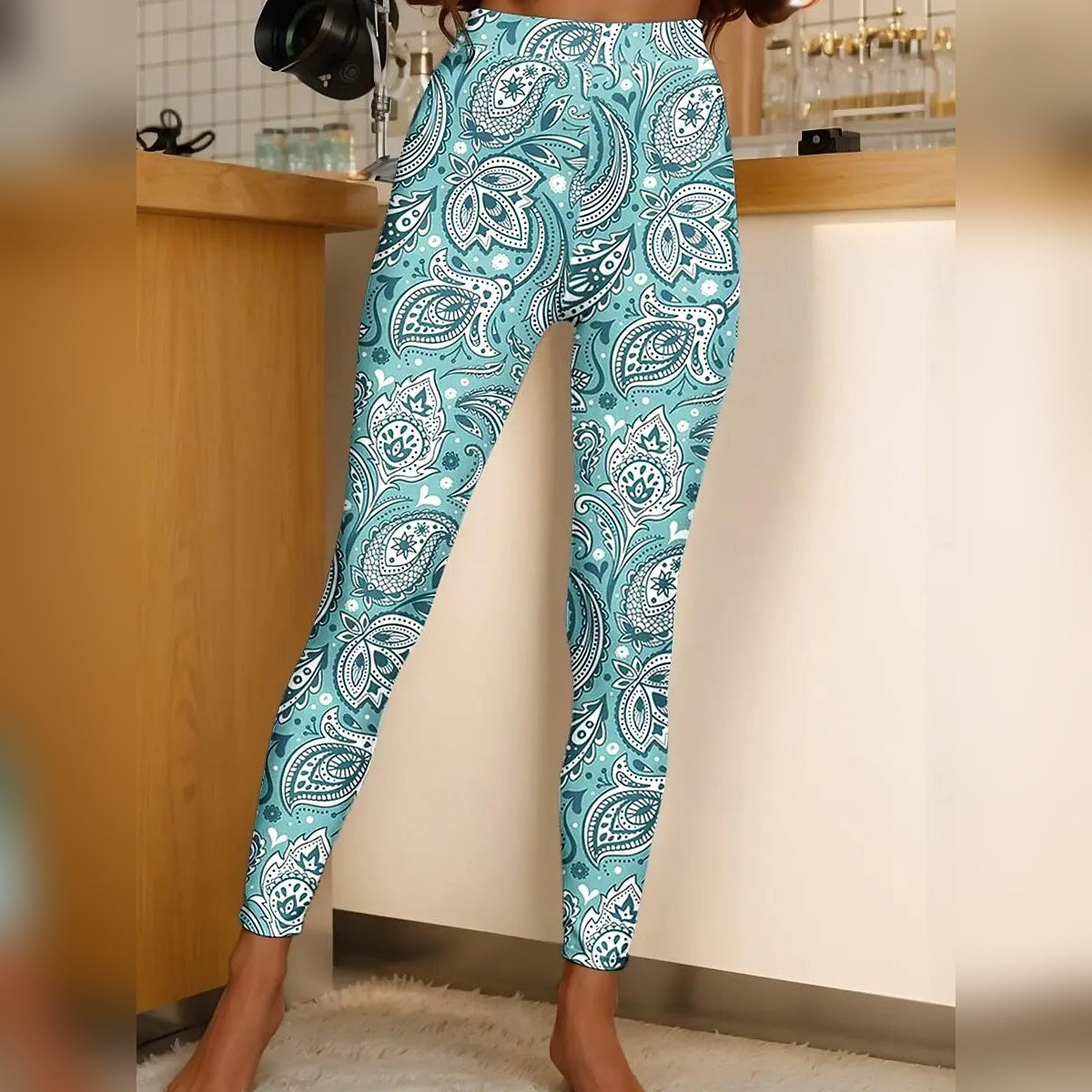 Prana Paisley – leggings femininas estampadas, variante Turquesa Mandala, fotografia original do produto