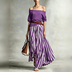 Conjunto feminino boho de top com mangas bufantes e saia comprida às riscas – fotografia 20