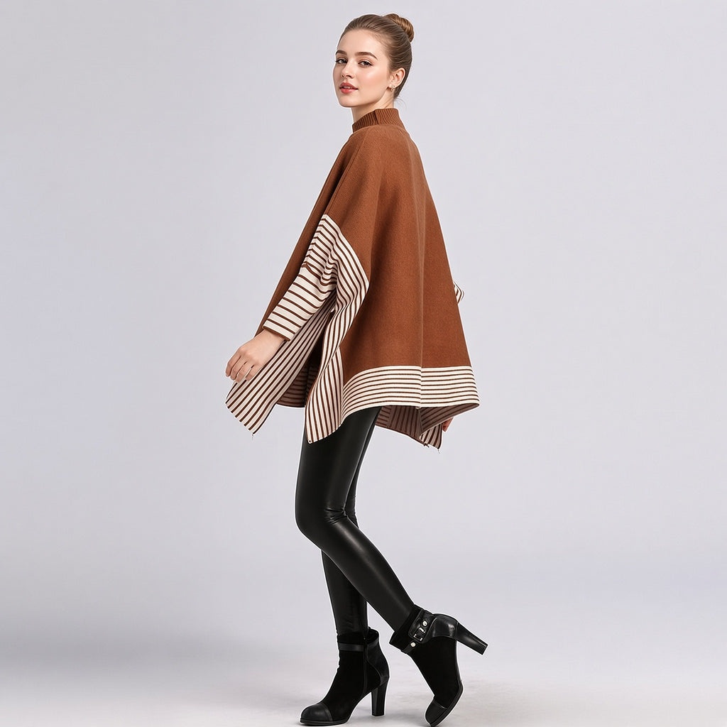 Bhumi – Poncho de Malha, vista lateral, Caramelo