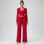 Dhara – Conjunto de Yoga com Top de Manga Comprida e Calças Largas – Cor Vermelho