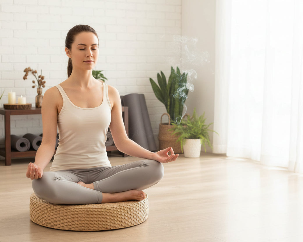 Puf de meditación de paja natural