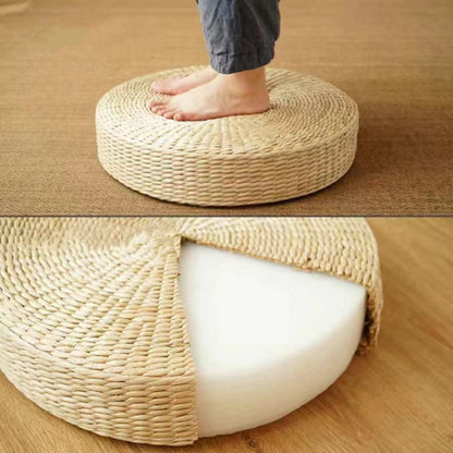 Meditation Ottoman in Natural Straw