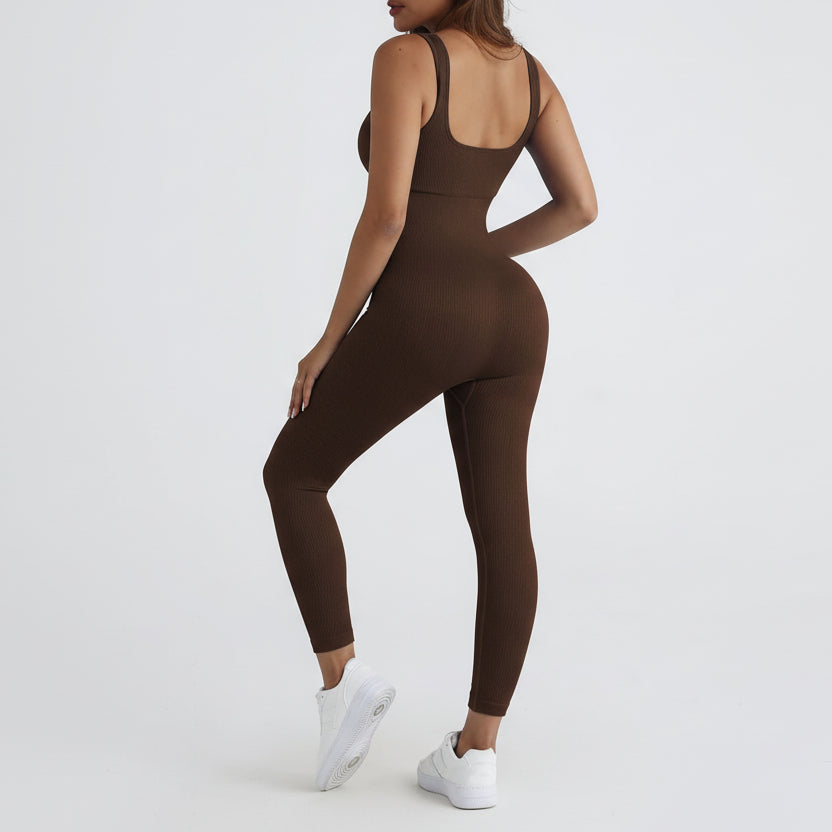 Women's Seamless Yoga Jumpsuit – Bodycon with Square Neckline and Integrated Leggings