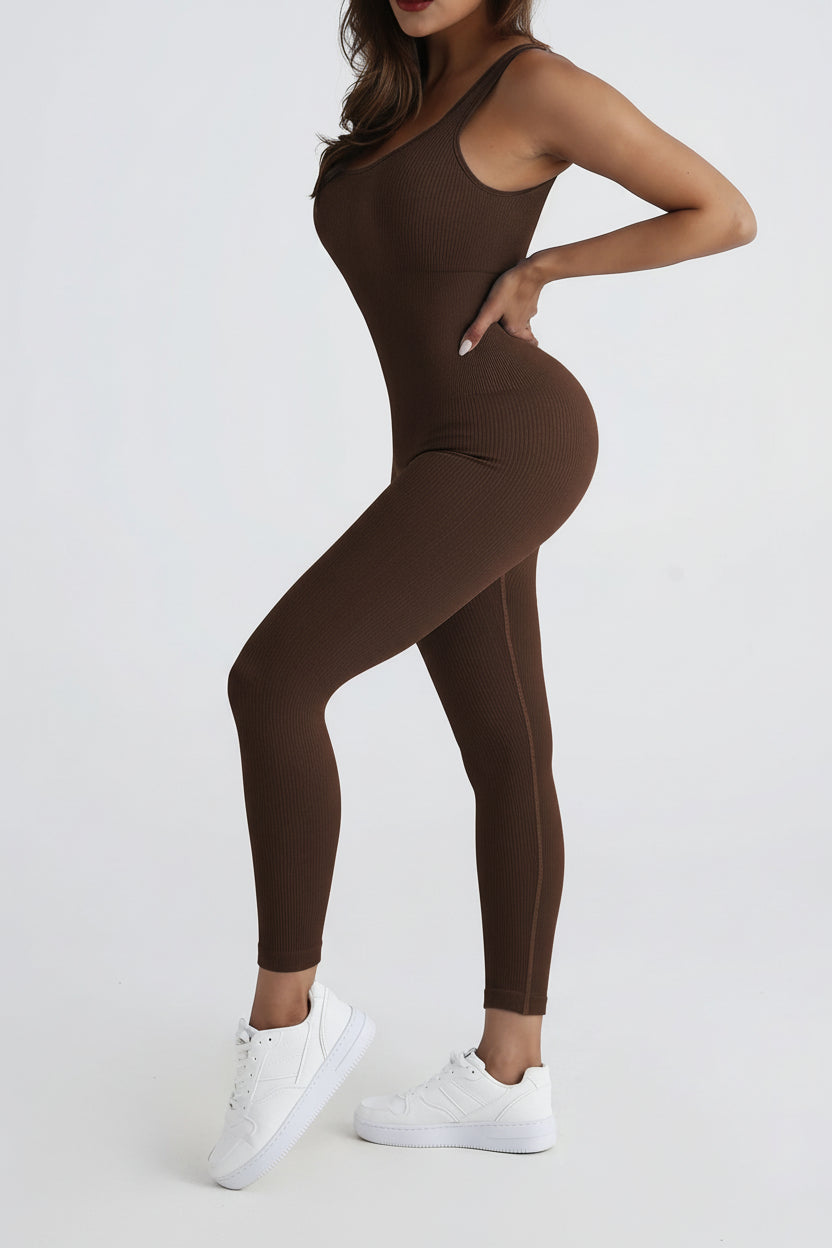 Women's Seamless Yoga Jumpsuit – Bodycon with Square Neckline and Integrated Leggings
