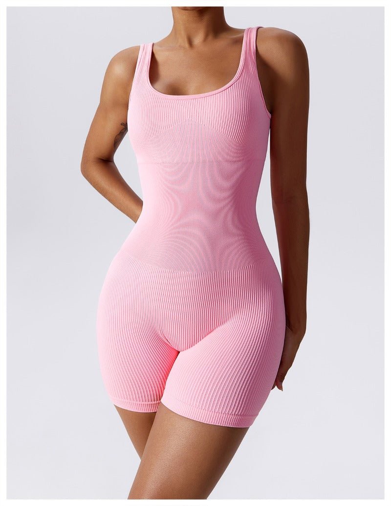 Macacão Feminino de Yoga – Peça Única Canelada com Suporte e Estilo