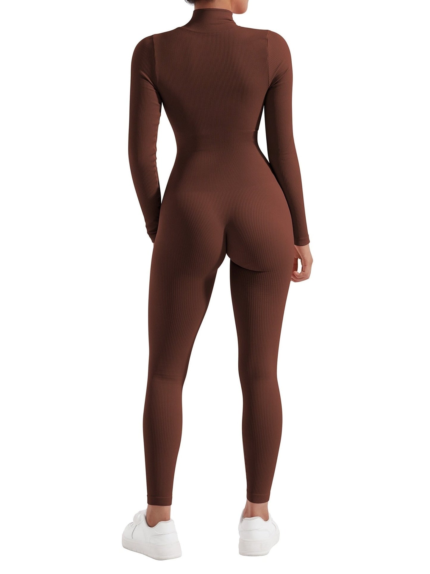 Macacão Feminino de Yoga com Zíper e Gola Alta – Elegância e Funcionalidade no Treino