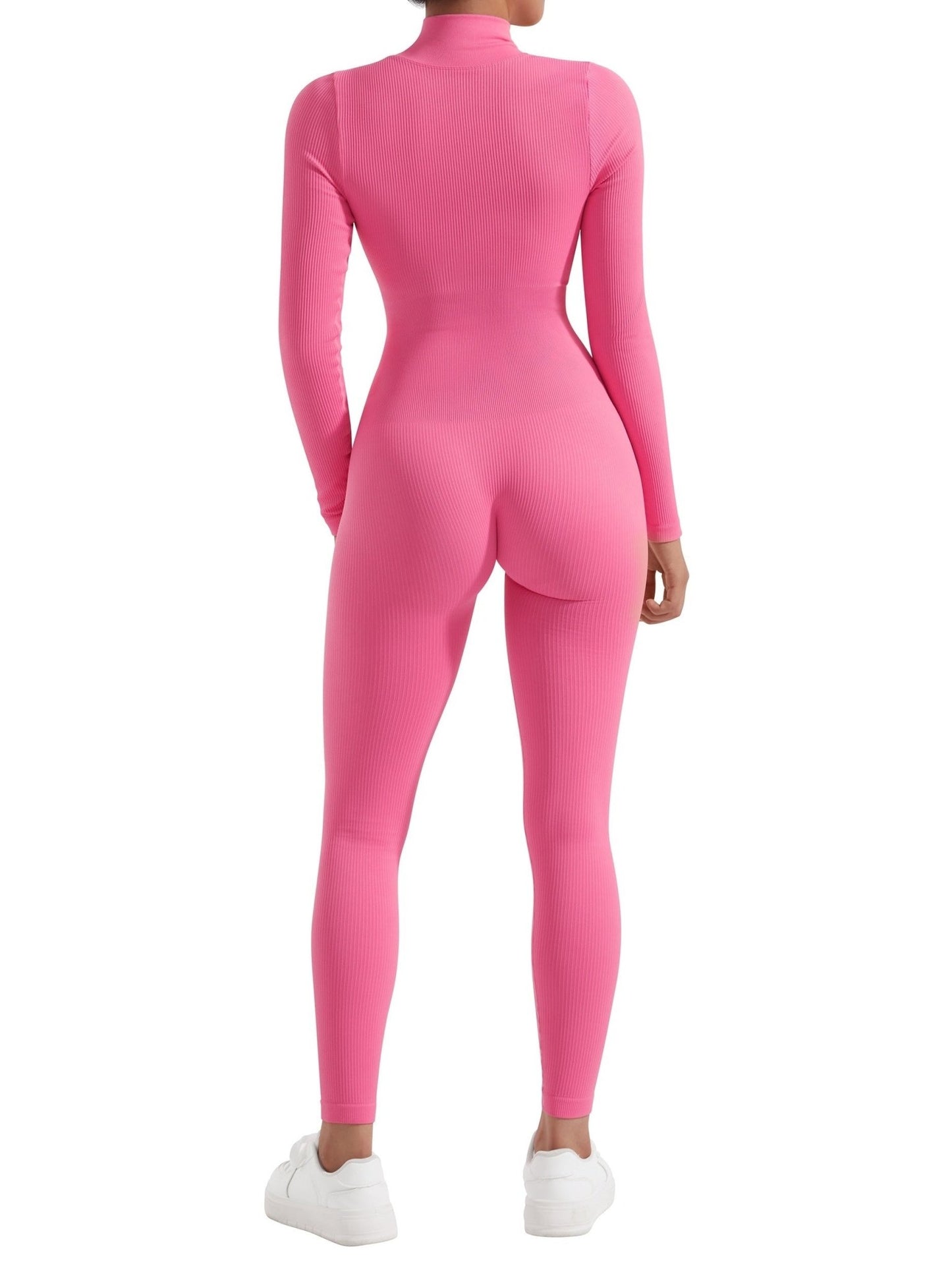 Macacão Feminino de Yoga com Zíper e Gola Alta – Elegância e Funcionalidade no Treino