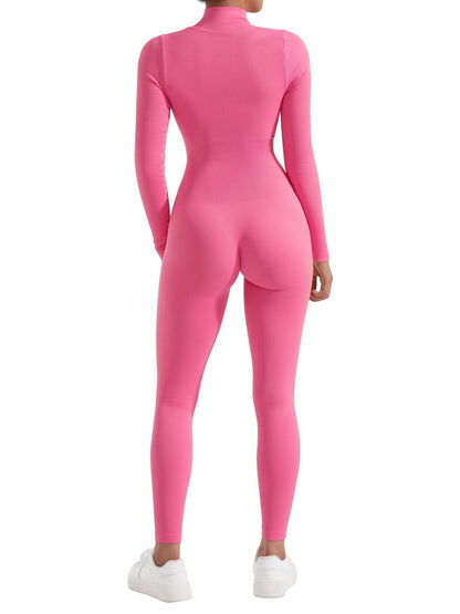 Macacão Feminino de Yoga com Zíper e Gola Alta – Elegância e Funcionalidade no Treino