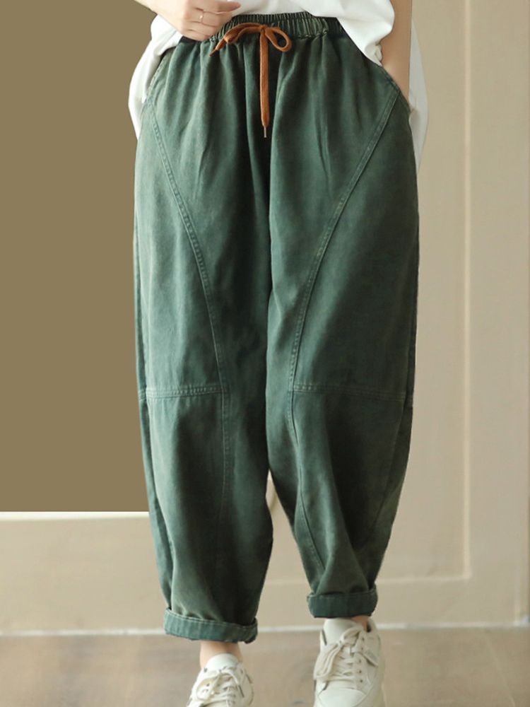 ZenRoots – Calças Soltas em Algodão com Toque Boho e Caimento Relaxado