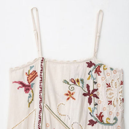 Lakshmi Breeze – Vestido de Verão Ombro a Ombro com Bordado Delicado