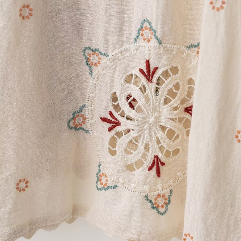 Lakshmi Breeze – Vestido de Verão Ombro a Ombro com Bordado Delicado