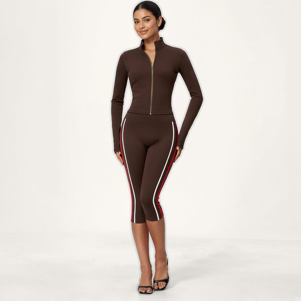 Conjunto Chaya Castanho Café · Casaco + Corsários