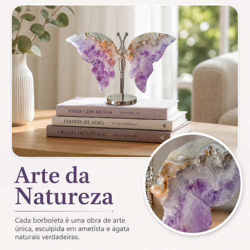 Natural Amethyst Agate+Base Butterfly Crystal Carving Quartz Home Decor Gift