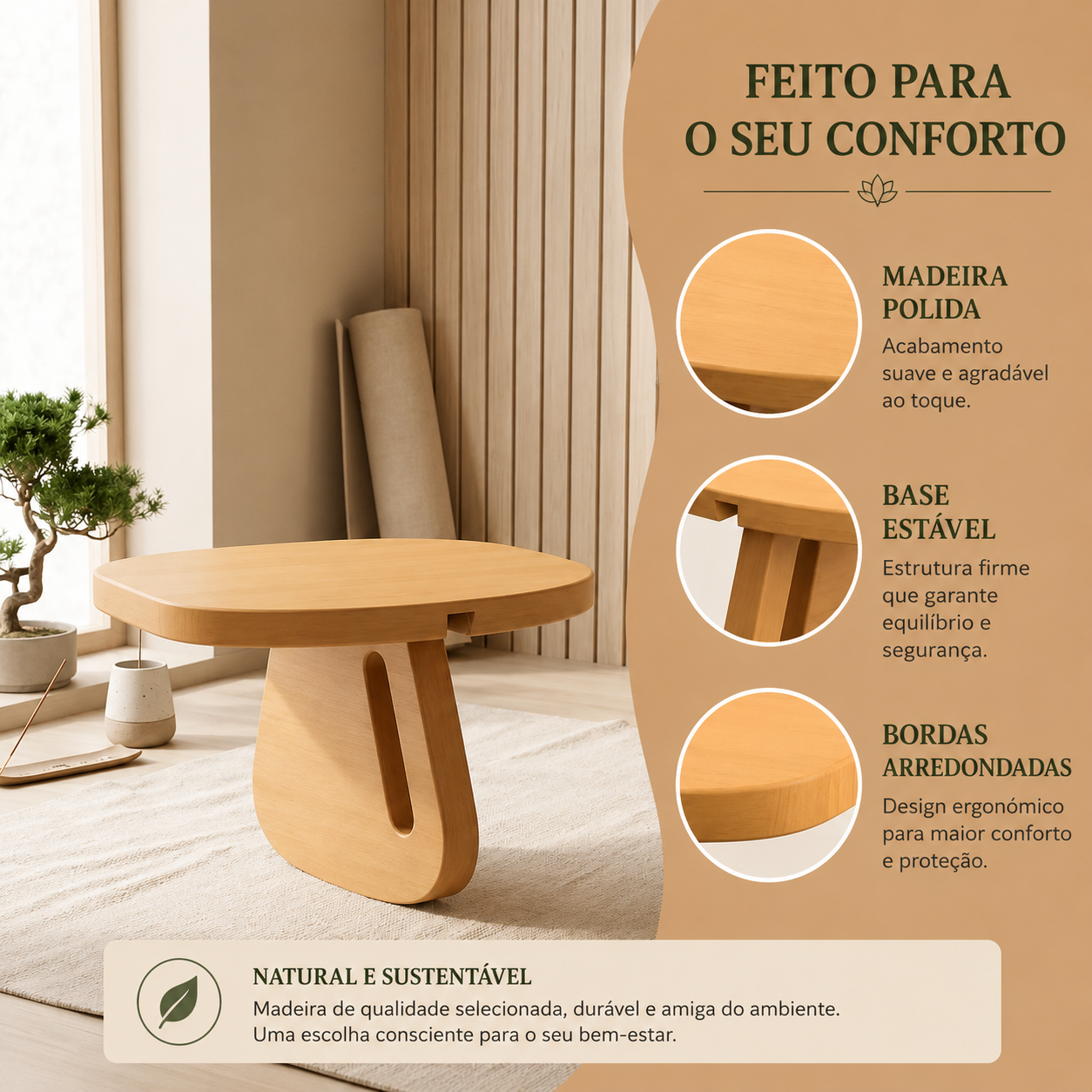 Banco Prana – Meditação Consciente em Madeira Maciça