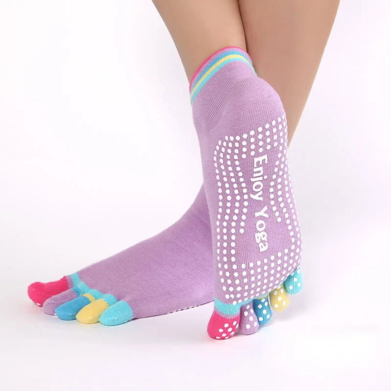 Prana Rainbow – Meias antiderrapantes de yoga e pilates, cor lavanda, com dedos separados