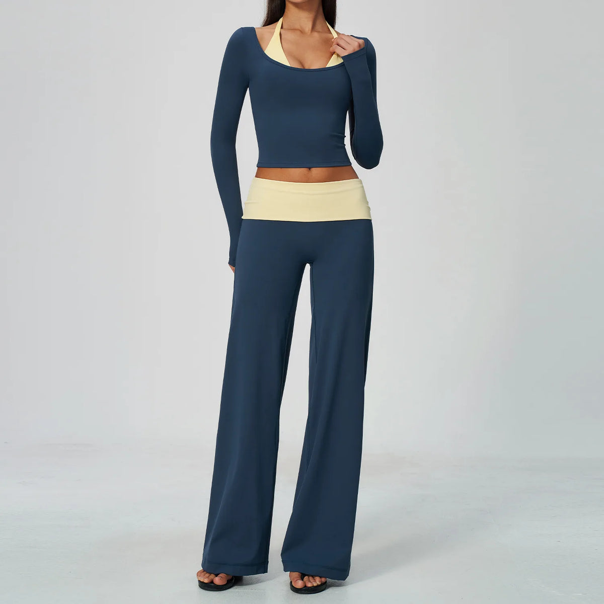 Conjunto de Yoga 2 Peças Shakti Contrast - Verde Petróleo e Amarelo Modelo 6