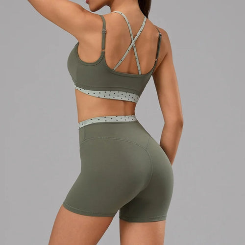 Lila Dot conjunto de yoga detalhe do top e calções