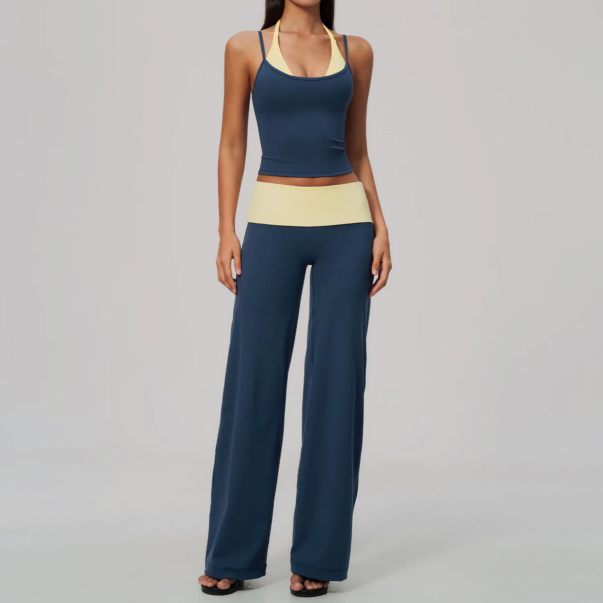 Conjunto de Yoga 2 Peças Shakti Contrast - Verde Petróleo e Amarelo Modelo 4