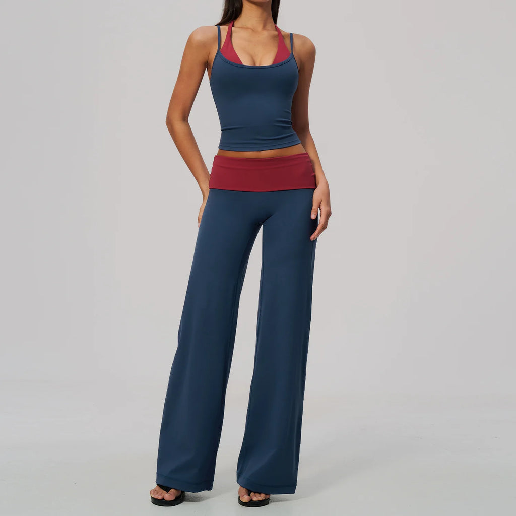 Conjunto de Yoga 2 Peças Shakti Contrast - Verde Petróleo e Vermelho Modelo 4