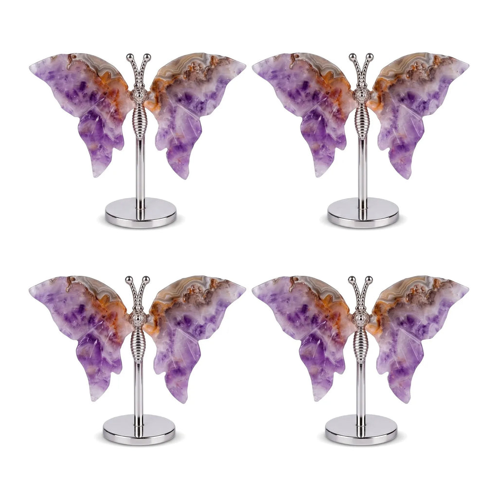 Natural Amethyst Agate+Base Butterfly Crystal Carving Quartz Home Decor Gift