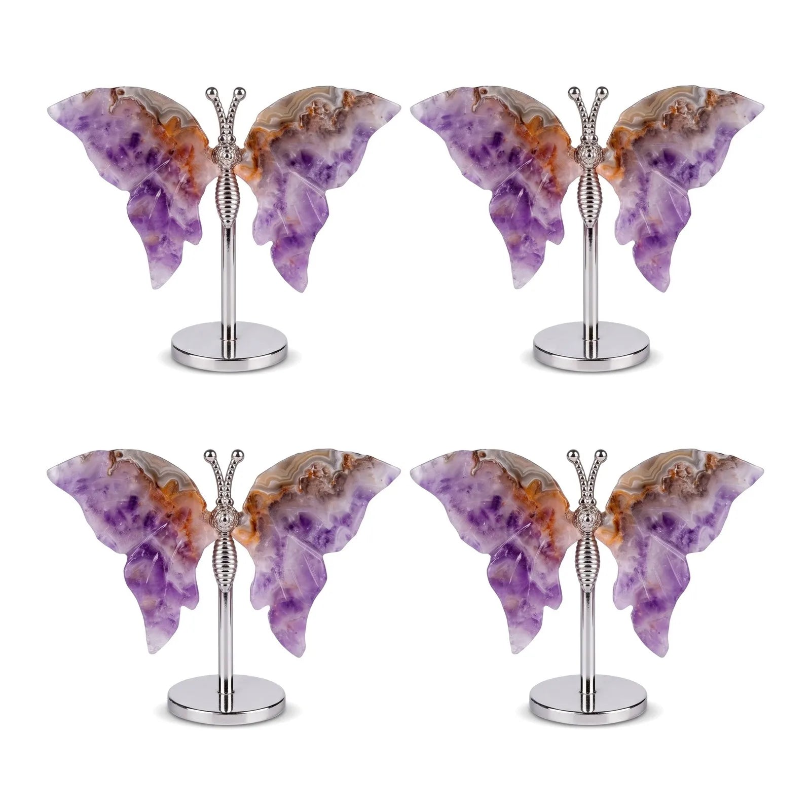 Natural Amethyst Agate+Base Butterfly Crystal Carving Quartz Home Decor Gift