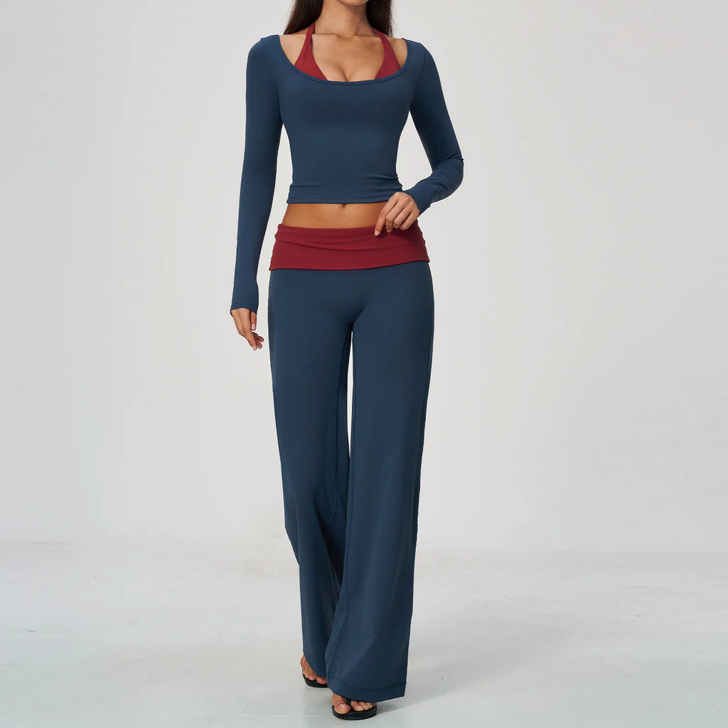 Conjunto de Yoga 2 Peças Shakti Contrast - Verde Petróleo e Vermelho Modelo 6